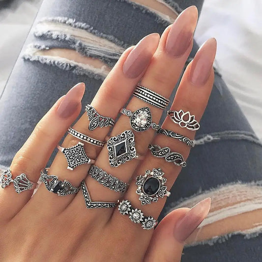 15 Pcs Bohemian Retro Rings Set